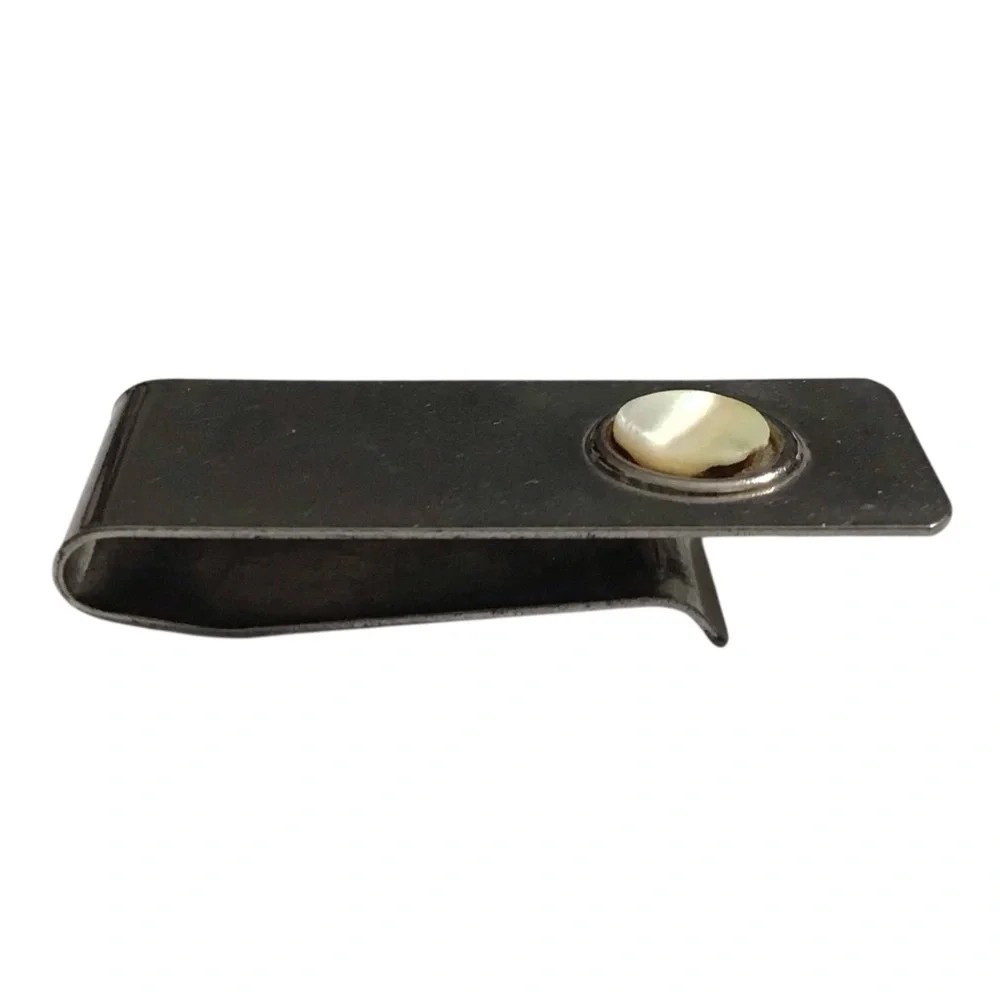 Money Clip Mother Of Pearl Vintage Silver Tone Vintage